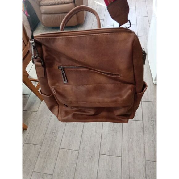 Opage Brown Leather BackPack Purse Shoulder Bag Brown EDC - Picture 7 of 8